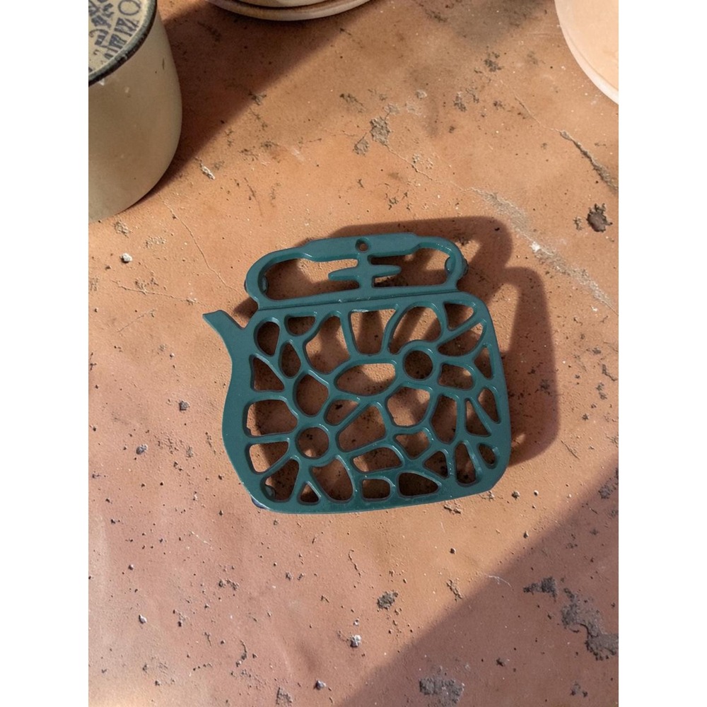 Vintage Green Cast Iron Teapot Trivet | Rustic Kitchen Decor